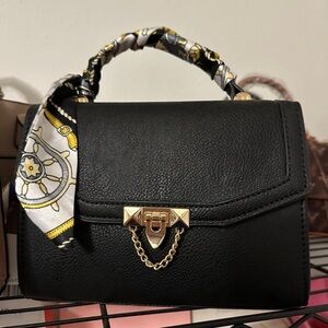 Black Handbag with Scarf Detail